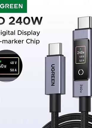 Кабель ugreen 240w l541 type-c to type-c pd 3.1 480mbps с сенсорным дисплеем и кнопкой 1метр black