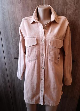 Рубашка женская вельвет pull &amp; bear pp xl коттон /бежевая