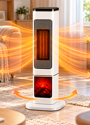 Обігрівач камін керамічний баштовий 2000w / тепловентилятор з пультом
