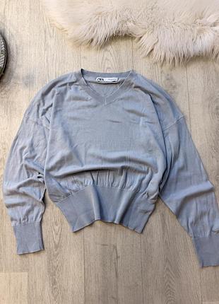 Джемпер з v- вирізом від zara, блакитний , розмір m