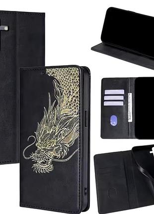Чохол-книжка samsung galaxy s23 plus з драконом, чорний