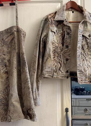 Колекційний вінтажний денім комплект roberto cavalli (y2k archive denim set)
