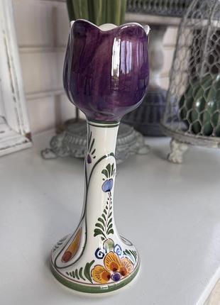 Вінтажний керамічний підсвічник у формі тюльпана delft polychrome