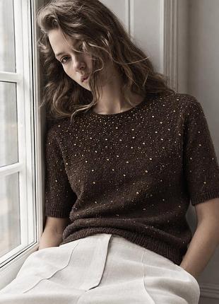 Коричневий светр з вовною sfera collection з камінцями, розмір m