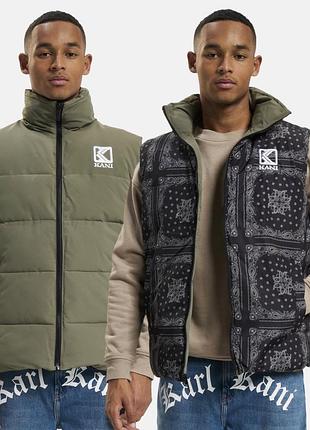 Жилетка чоловіча karl kani reversible puffer vest хакі/чорний