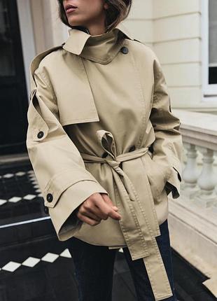 Короткий тренч water-repellent zw collection с ремнем