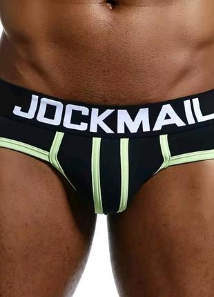 Jockmail боксери чорні з салатовими смужками з низькою посадкою.