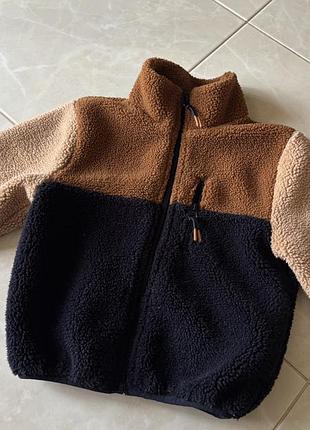 Куртка дитяча h&m тедді, коричнева, синя, бежева, розмір 92/96, фліс
