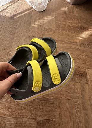 Босоніжки дитячі crocs, сірі із зеленим, розмір 27