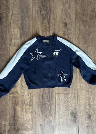 Кофта для дівчинки h&m бомбер синій з білим, на вік 8-10 років (зріст 134-140)
