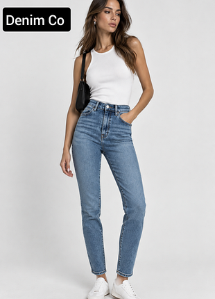Джинсы женские скинни голубого цвета с высокой посадкой от бренда denim co s