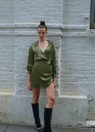 Zara атласна сукня-сорочка на запах