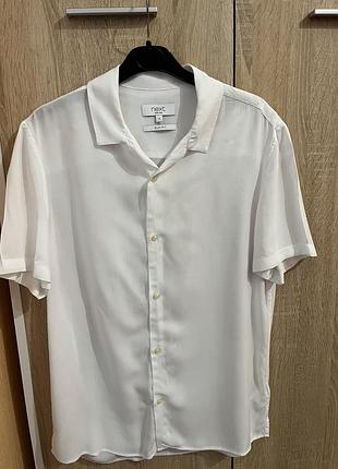 Рубашка slim fit женская белая с коротким рукавом классическая s