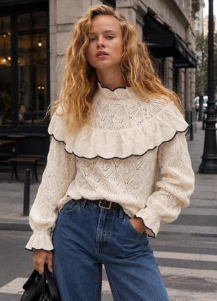 Светр жіночий mango з рюшами wool blend молочний розмір xl