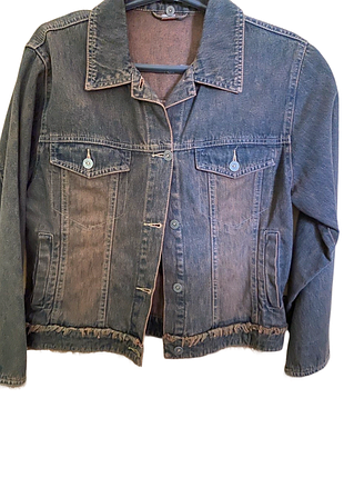 Вінтажна джинсова куртка l.m.m. fashion y2k / гранж джинсовка з ефектом dirty wash, р. 152 (xxs)