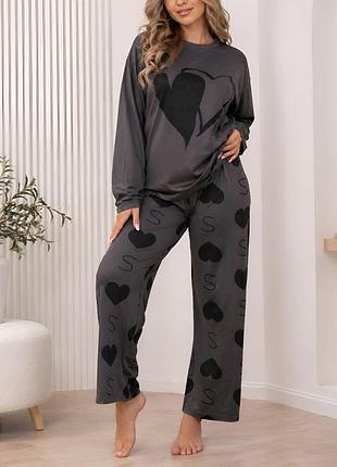 Жіноча трикотажна піжама з штанами серця xl — 2xl