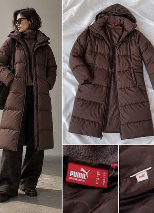 Длинный пуховик puma / пуховое пальто / шоколадный оригинал