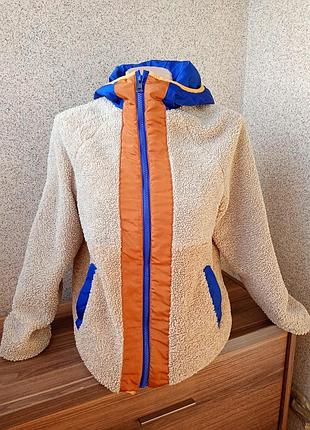 Куртка для дівчинки zara kids плюшева тедді бежева з синім та помаранчевим, розмір 11-12 років / 152 см