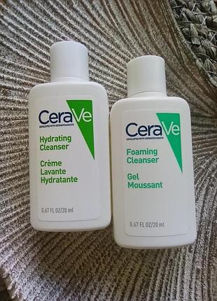 💚💙набор 2шт по 20мл. гель для умывания cerave hydrating cleanser + cerave foaming cleanser мини формат