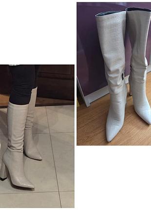 Чоботи жіночі айворі з тисненням під пітона