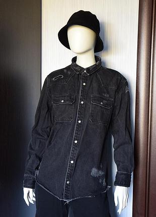 Джинсовая рубашка zara relaxed fit, l