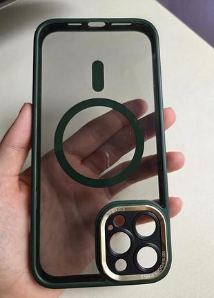 Чохол apple iphone 12 pro max прозорий із зеленим контуром та захистом камери
