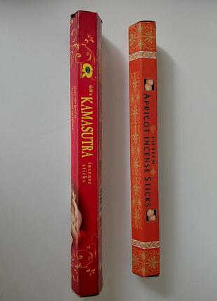 Ароматичні палички kamasutra та apricot incense sticks, набір з 2-х упаковок