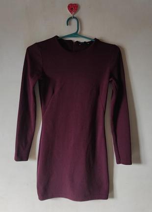 Сукня zara марсала / бордова міді-міні (80 см) | s (36), пог 42 см, рукав 58 см