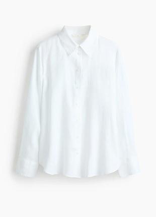 Біла лляна льняна сорочка h&m