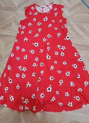 Жіноча сукня міді з квітковим принтом, коралова