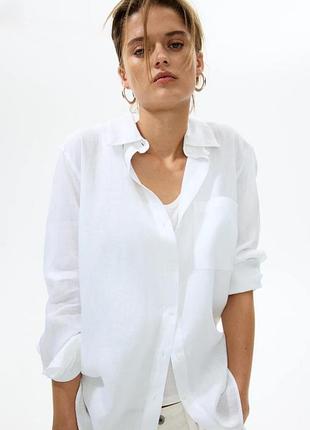 Белая льняная льняная льняная льняная рубашка h&amp;m 8