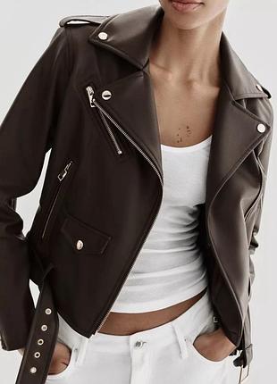 Куртка косуха з еко шкіри zara в шоколадному кольорі