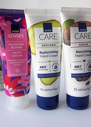 Набір кремів для рук avon, 3х75 мл: фіалка, авокадо, какао, ейвон крем