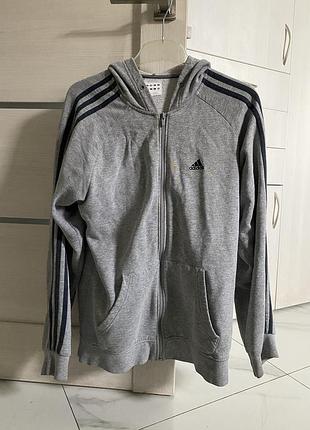 Чоловіча кофта adidas на змійці з капюшоном, сіра, розмір s