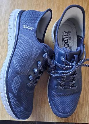 Синие женские кроссовки skechers slip-ins с технологией амортизации air-cooled memory foam
