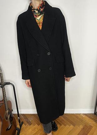 Вовняне двобортне  довге класичне  пальто zara