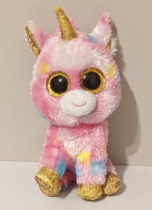 Ty unicorn fantasia gold pink glitter eyes plush stuffed animal 7", мягкая игрушка ту окастик единорог