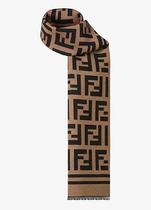 Коричневый шарф fendi из шерсти и шелка без бирки.