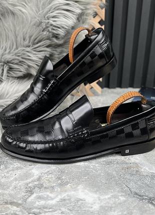 Louis vuitton damier penny loafers чоловічі туфлі лофери шкіра оригінал 44 eur