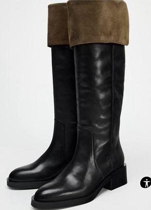 Нові шикарні чорні шкіряні чоботи ботфорти 41 р осінь весна zara