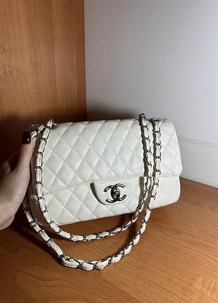Сумка для жінок chanel classic flap, біла, з екошкіри