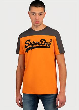 Стильная мужская хлопковая футболка оранжевого цвета superdry made in turkey