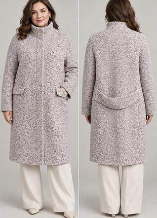 Marks & spencer — шерстяное пальто миди uk 16, букле, серый меланж