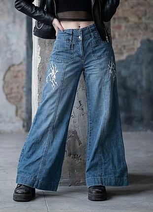 Джинсы широкие палаццо y2k grunge голубые гранж