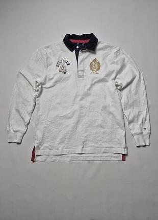 Вінтажне поло довгий рукав tommy hilfiger heritage з гербом біле лонгслів