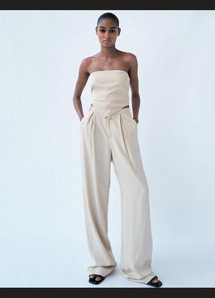 Брюки zara же1095360 (6929/230/710) цвет бежевый s