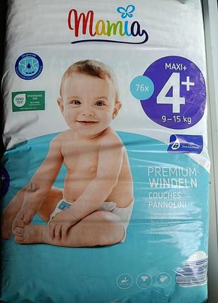 Нові підгузки mamia premium 4+ maxi+ (9-15 кг), 76 шт.