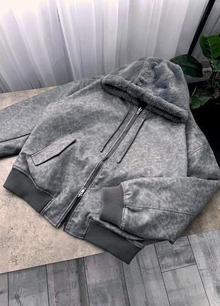 Двухстороння куртка бомбер зі шкірзам+ хутро zara