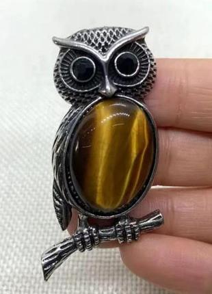 2в1 брошь - кулон 🦉 сова со вставкой тигровый глаз, брошка