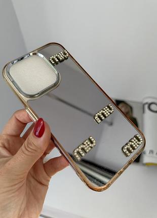 Чохол дзеркальний miu miu на apple 15 pro в камінці чехол